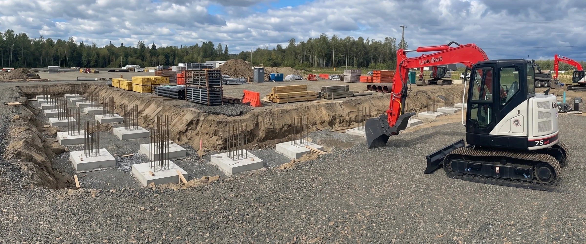 Link-Belt 75 X4 excavator on a foundation site