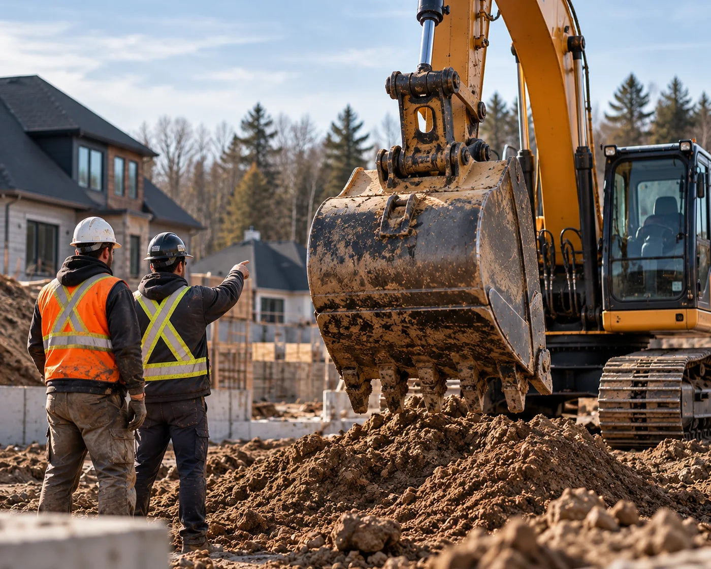 Machine de construction usagée préparée par les Équipements Daigle, godets à fossé