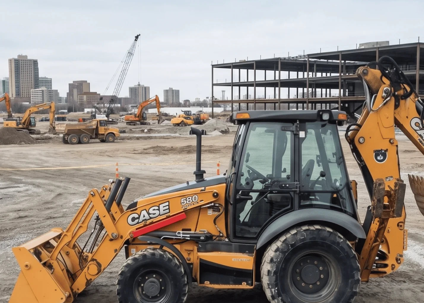 Chargeuse-rétrocaveuse Case 580 sur un chantier