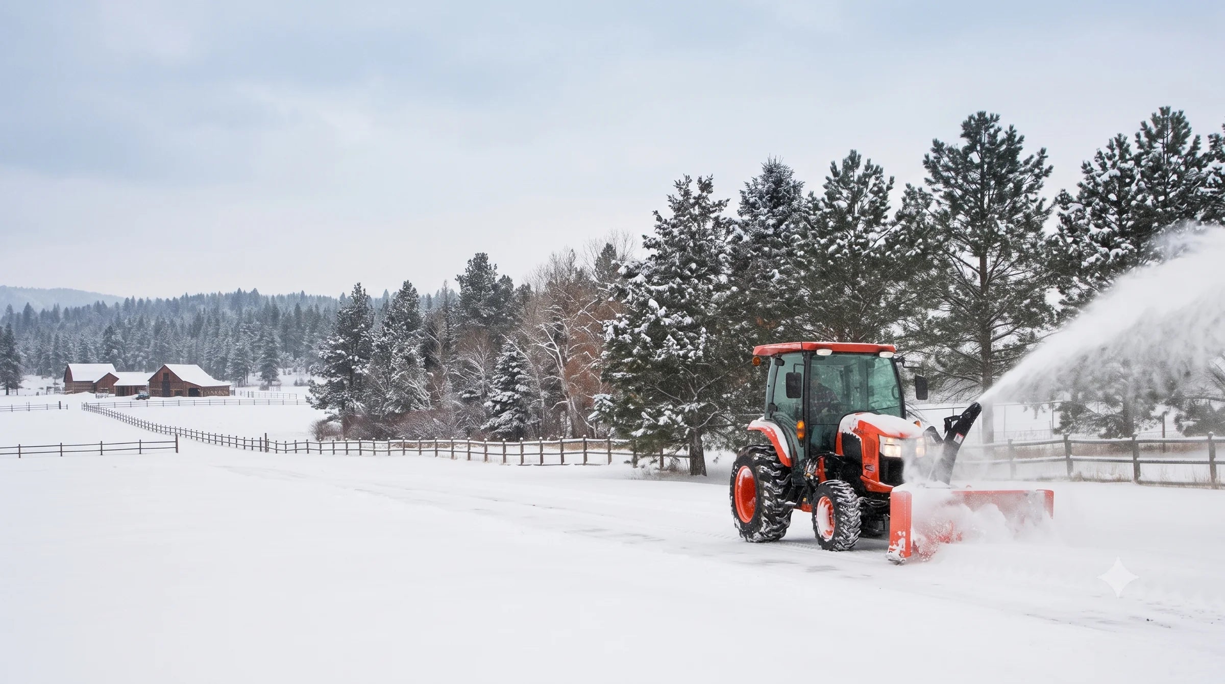 Tracteur Kubota L6060 avec souffleuse à neige en train de déneiger