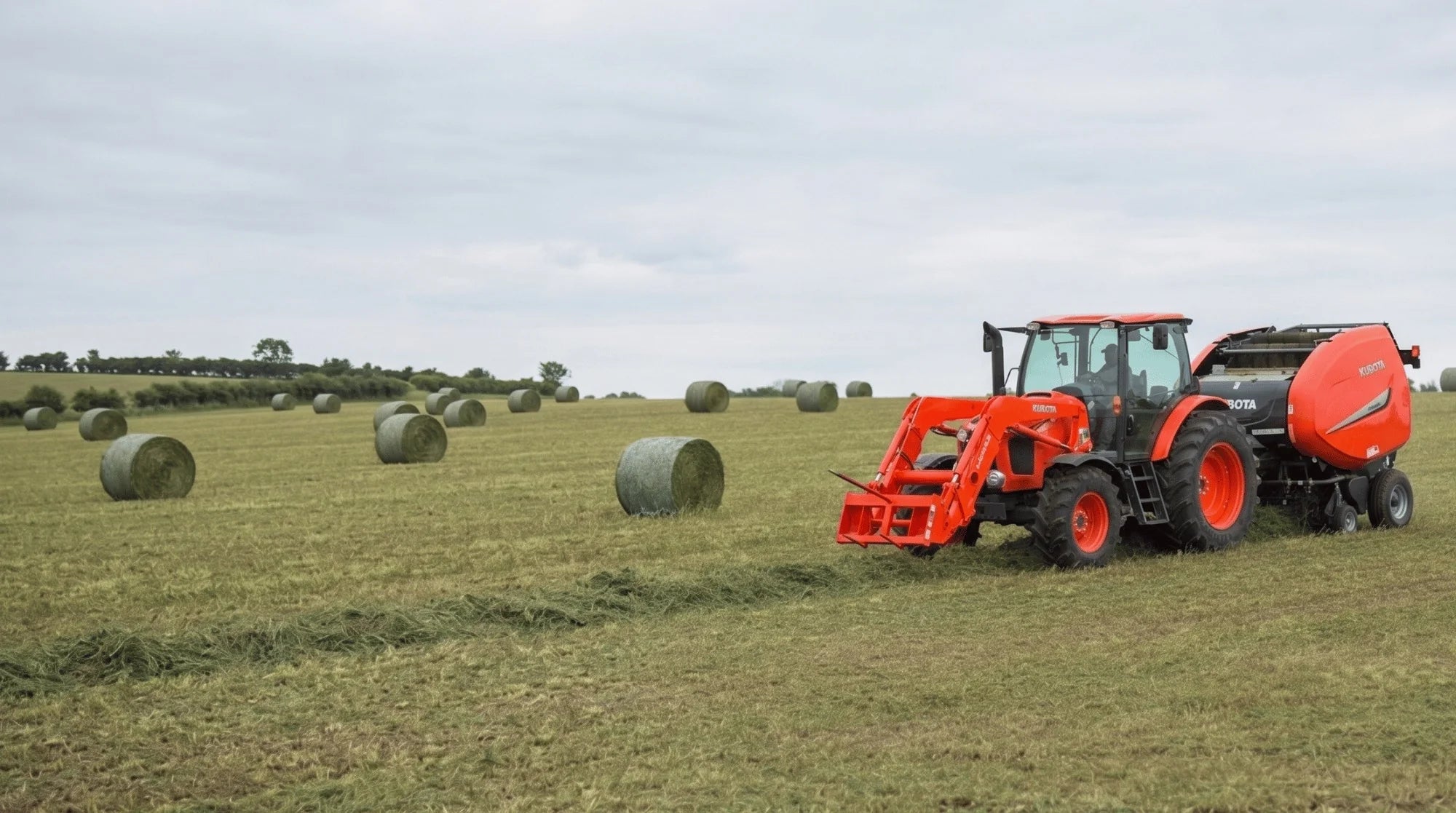 Tracteur Kubota M6-131 avec chargeur frontal dans un champ