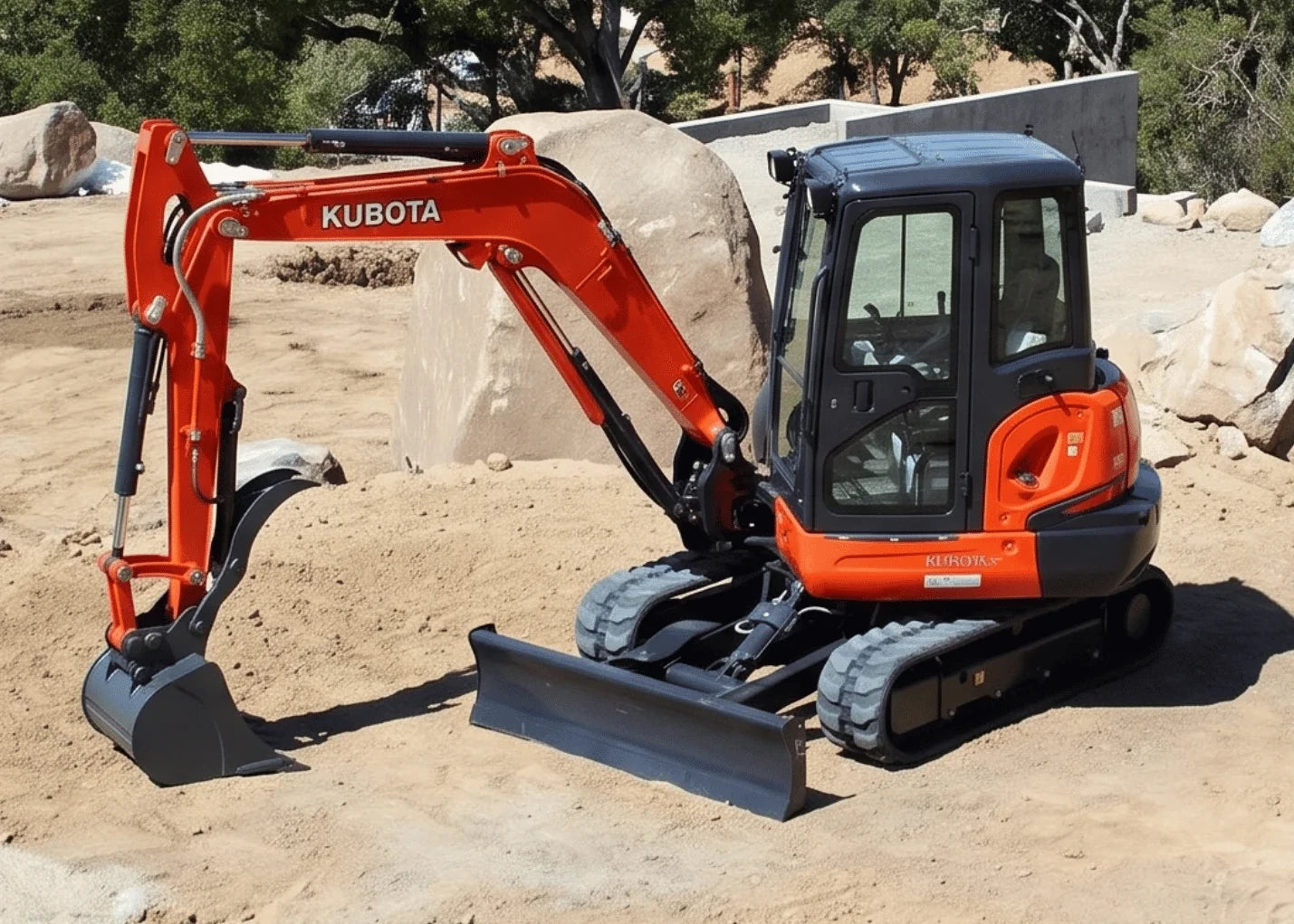 Kubota KX040 compact excavator on a residential job site