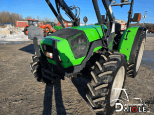 Front of Deutz-Fahr Agrolux 320 tractor with agricultural tires