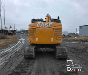 Rear view Case CX145D SR excavator counterweight and tracks