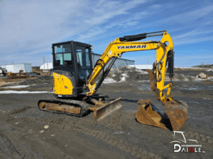Yanmar VIO35-6A excavator with front blade and buckets