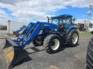 2020 New Holland T6.180 tractor with front loader front left view