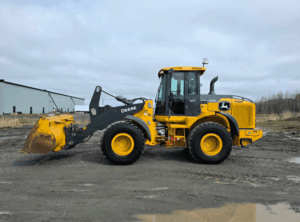 John Deere 524L High Lift wheel loader left side view with bucket