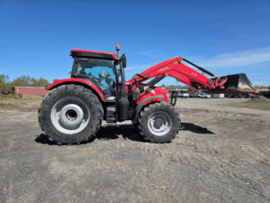 Right side view of the 2019 McCormick X7.670 with front loader.