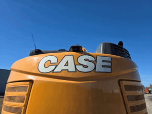 Close-up of the rear counterweight on the 2019 Case CX145D SR excavator.