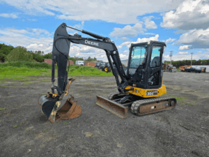 2017 John Deere 35G excavator with enclosed cab and excavation buckets for sale in Canada