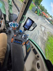 Fendt Vario joystick and touchscreen controls inside the cab