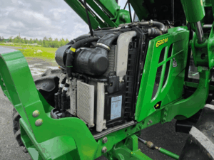 2021 John Deere 6120M tractor engine compartment with easy maintenance access
