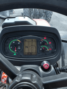 Instrument cluster of a 2014 Case IH Farmall 105U tractor showing 2,403.5 operating hours