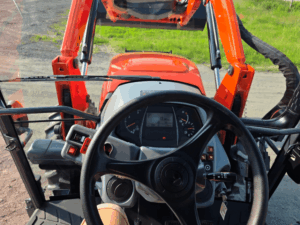Dashboard and steering wheel of the 2019 Kubota M5-111 tractor