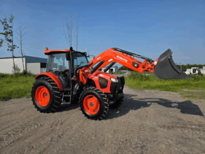 Front view of the 2019 Kubota M5-111 tractor with Kubota front loader