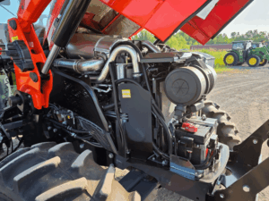 Kubota engine on a 2019 Kubota M5-111 tractor with hood open